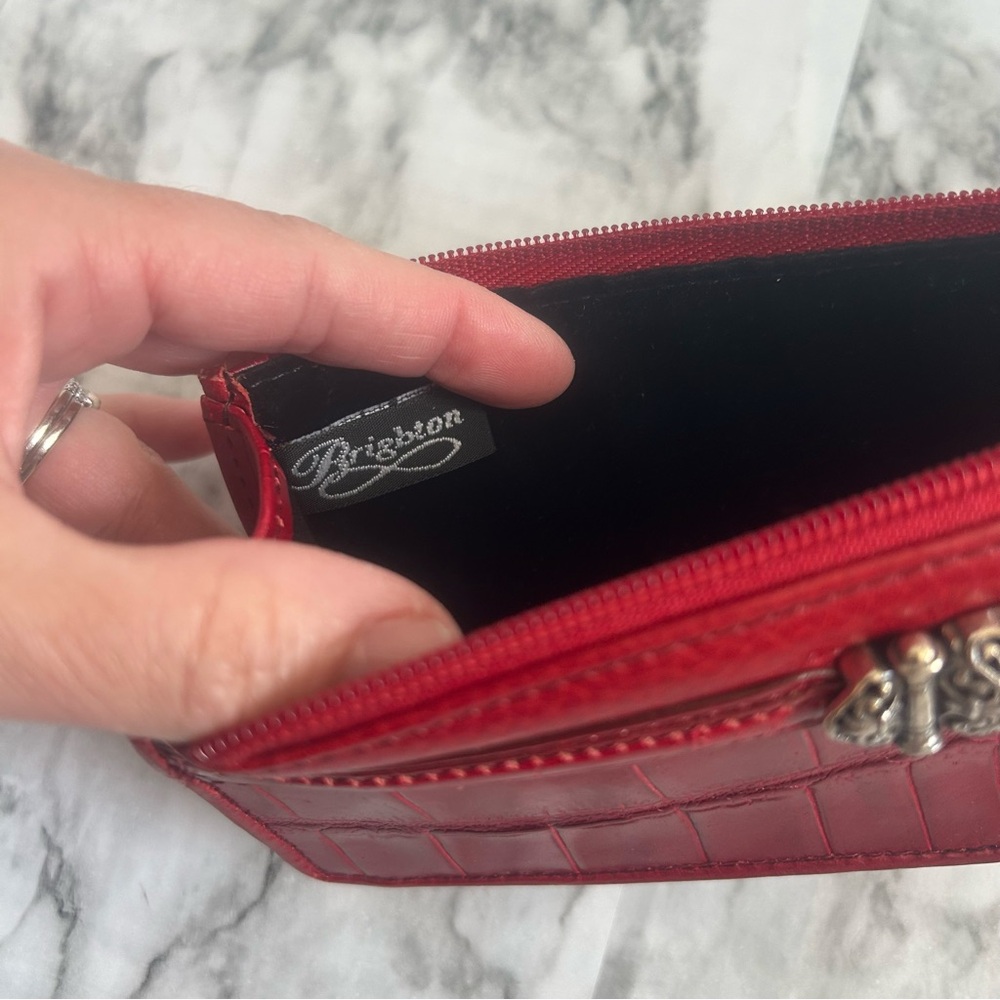 Brighton | Red Leather Croc Embossed Zip Up cosmetic Case Coin purse Makeup case - Picture 7 of 10